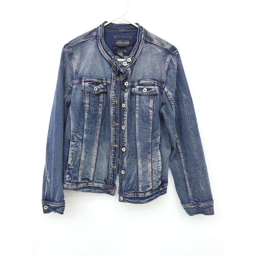 Live A Little Y2K Denim Jacket Mandarin Collar Grunge Stretch Womens XL Blue